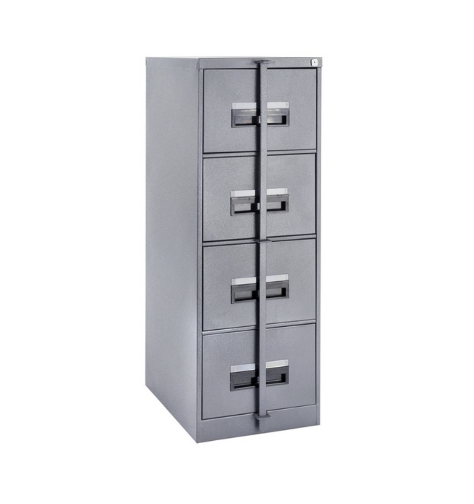 4 Drawer Steel Filing Cabinet with Security Bar Grey