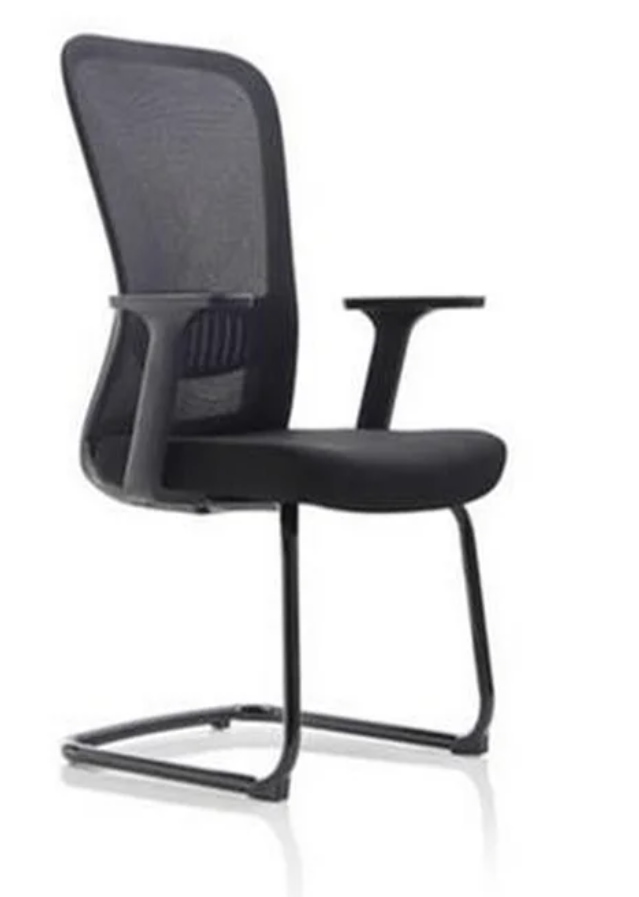 " Breeze Mesh Back Visitor Chair with ergonomic mesh backrest, black steel base, and nylon armrests, designed for office settings. Dimensions: 600W x 630D x 940H."