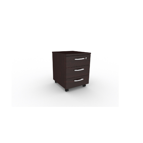 A modern Eco 3-drawer mobile pedestal in various colors, featuring lockable top drawer and casters for mobility, suitable for office environments.