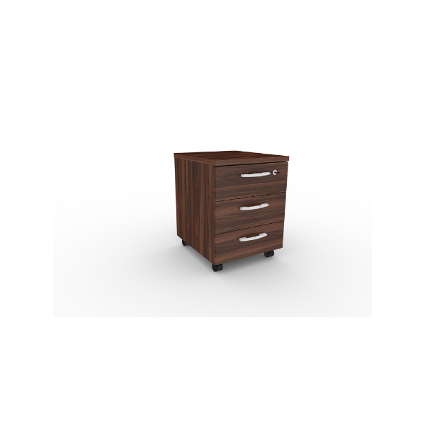 A modern Eco 3-drawer mobile pedestal in various colors, featuring lockable top drawer and casters for mobility, suitable for office environments.