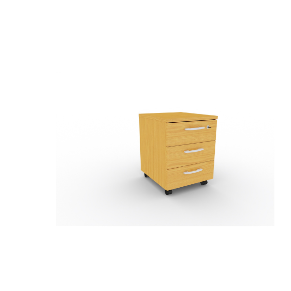 A modern Eco 3-drawer mobile pedestal in various colors, featuring lockable top drawer and casters for mobility, suitable for office environments.