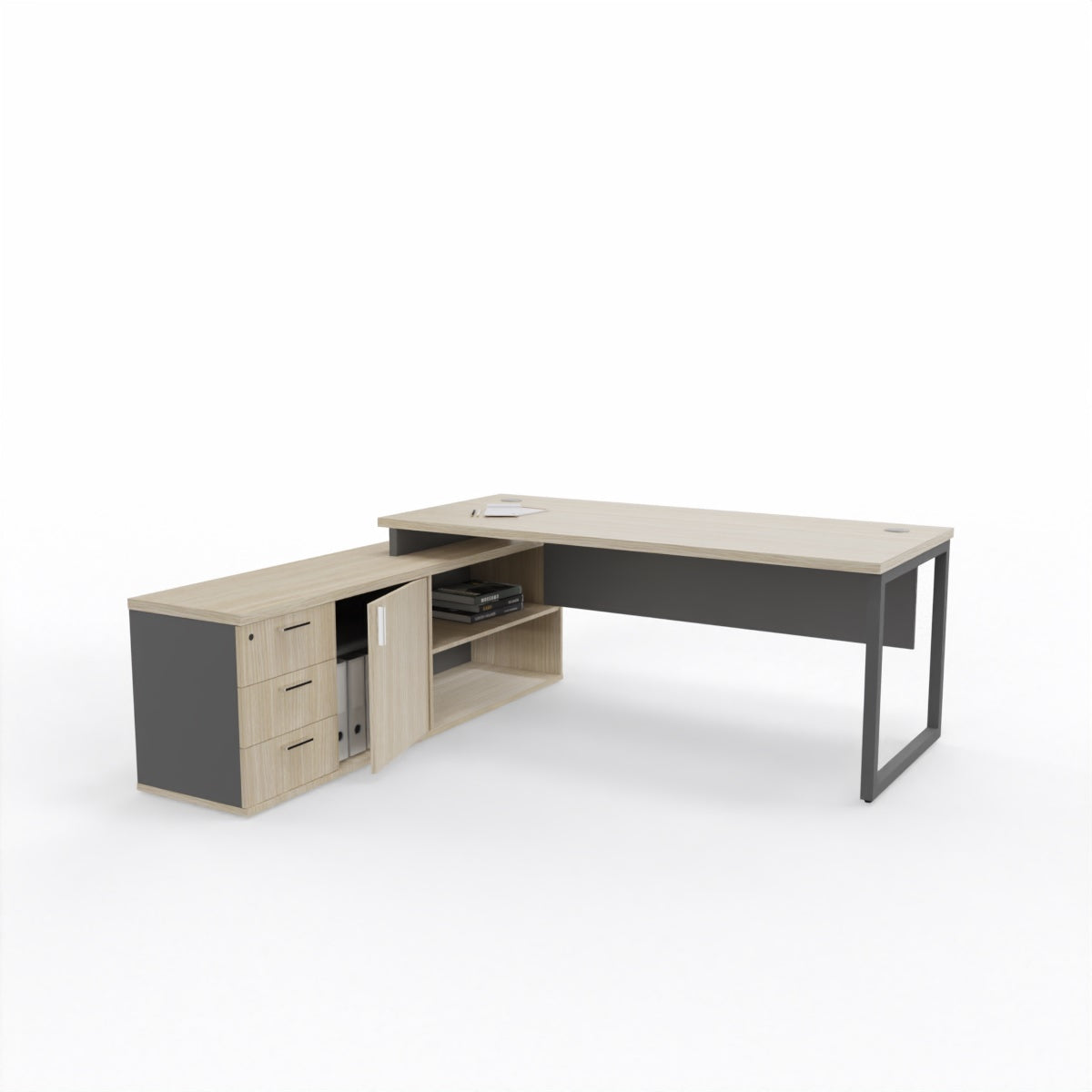 Titan Executive Desk Ferrera Oak and Storm Grey