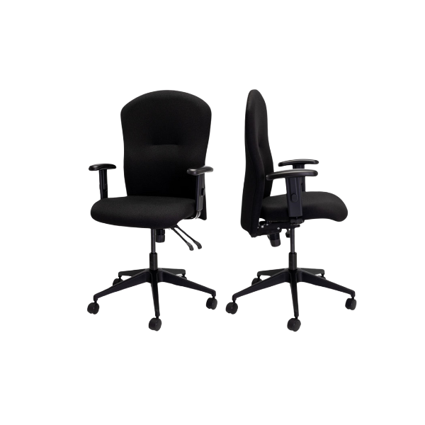 GetOne Mid-back Office Chair with adjustable height armrests, patented lumbar support, and InfiniteAngle backrest on a 5-star base with twin-wheel casters, designed for ergonomic comfort in professional settings