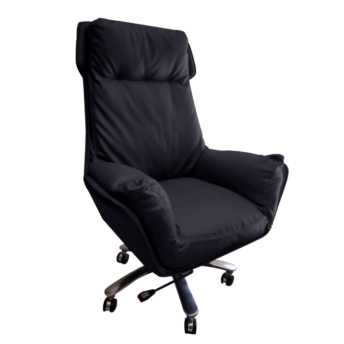 Genuine Leather High Back Swivel And Tilt Office Chair - Premium leather upholstery, ergonomic design, swivel and tilt mechanism, ideal for corporate executives. Colour Black