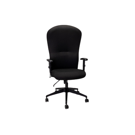 GetOne High-back Office Chair featuring height-adjustable armrests, patented lumbar support, and InfiniteAngle backrest adjustability on a 5-star base with twin-wheel casters, designed for ergonomic office settings.