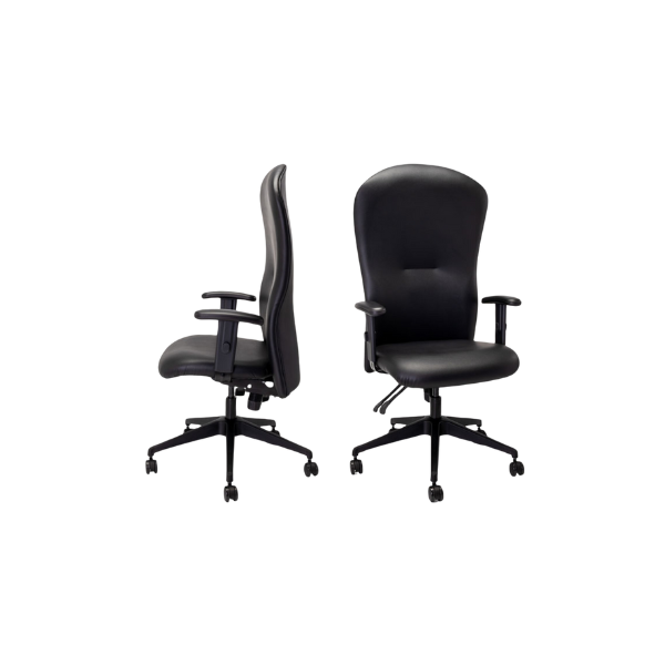 GetOne High-back Office Chair featuring height-adjustable armrests, patented lumbar support, and InfiniteAngle backrest adjustability on a 5-star base with twin-wheel casters, designed for ergonomic office settings.