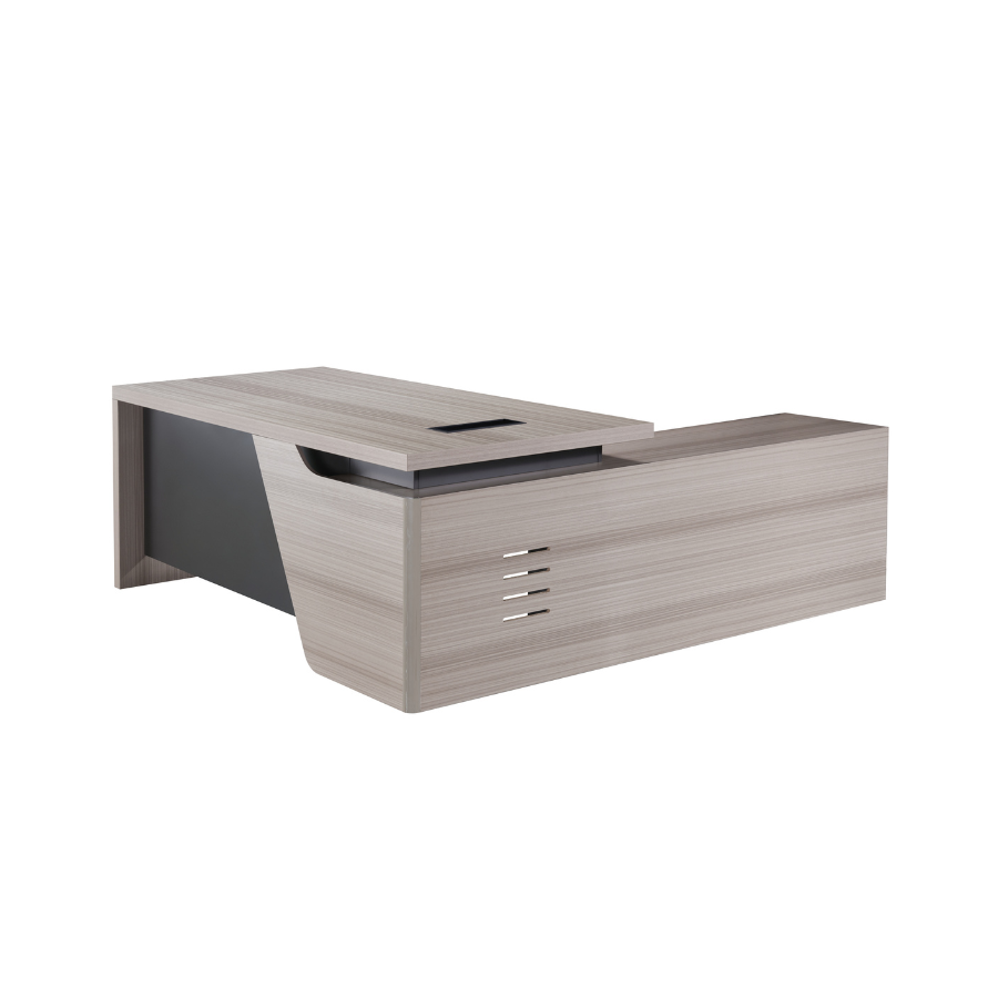 Premium light oak Melamine office desk with a modern grey front panel for a contemporary touch