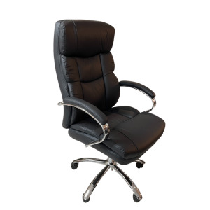A sleek high back office chair upholstered in black PU leather, with padded seating for comfort