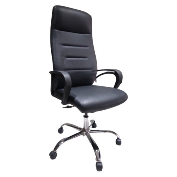 "QuantumEase Elite Office Seater: Unleash comfort and style in your workspace with our faux leather swivel and tilt chair. Elevate your office experience with the perfect blend of sophistication and affordability."