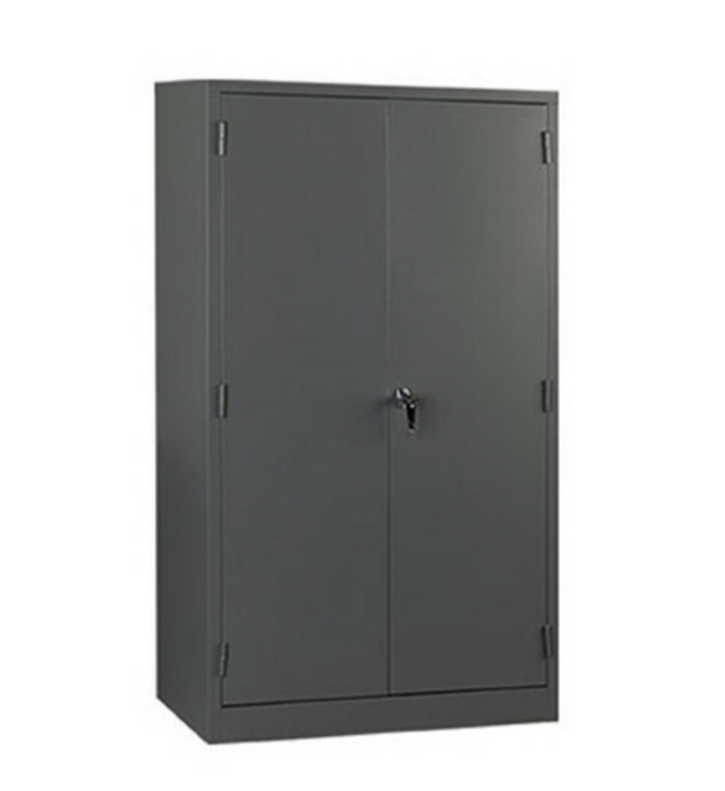 Sturdy Hammertone Grey steel stationery cabinet with four adjustable shelves and a secure lock, designed for efficient organization in business environments