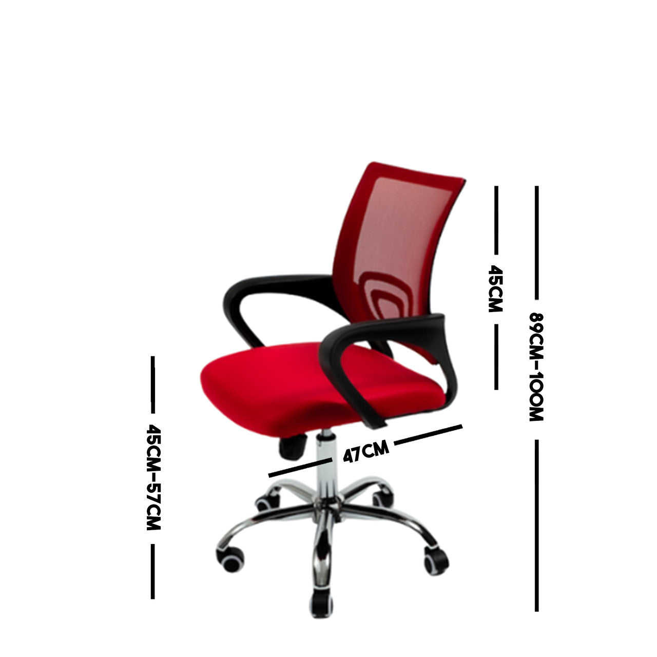 Eco Mesh Back Office Chair - Comfort meets functionality. Mid mesh back, swivel/tilt, adjustable height. Specs: Weight 12.00 KGS, Width 57.00 cm, Height 103.00 cm, Depth 58.00 cm, Capacity Max 90kg. What's in the box: 1 x Unassembled Eco Mesh Back Office Chair, 1 x Hardware Packet, 1 x Instruction Manual. Upgrade your office for R295 (Assembled) or R99 (Unassembled) delivery fee