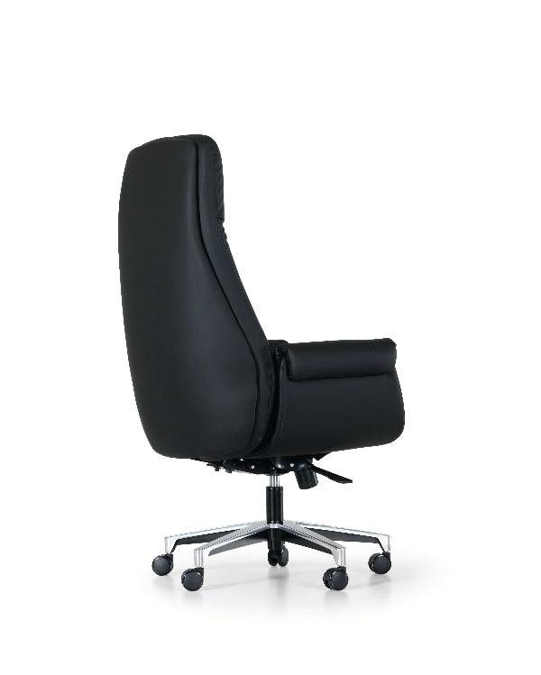 "Salda Office Chair: Embrace style and comfort with PU leather, high back design, and a sturdy stainless steel base. Elevate your workspace with this chic and functional office seating solution."