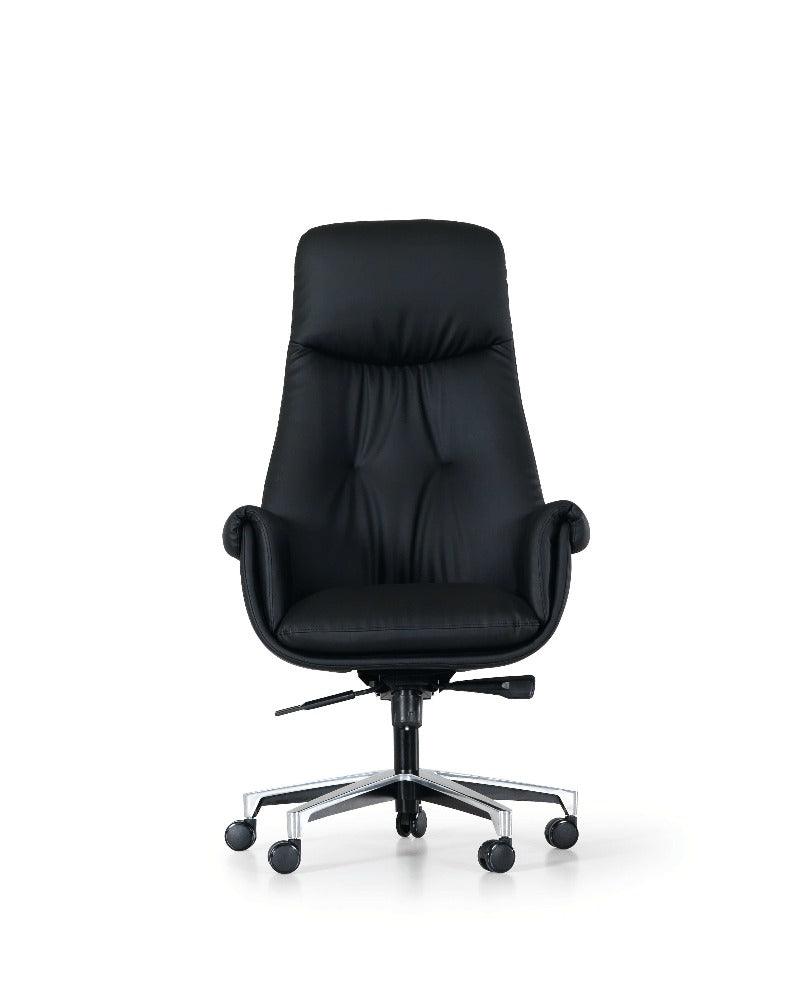 Salda Office Chair: Embrace style and comfort with PU leather, high back design, and a sturdy stainless steel base. Elevate your workspace with this chic and functional office seating solution.