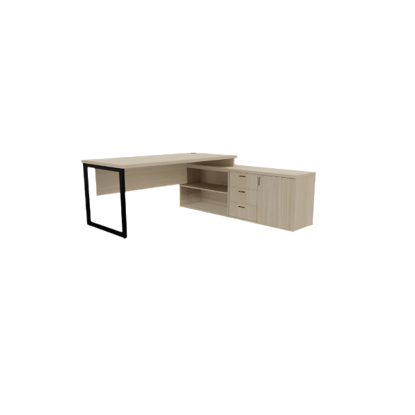 A modern, Titan Executive Desk featuring a sleek 32mm top, integrated storage units on one side, and a modesty panel.