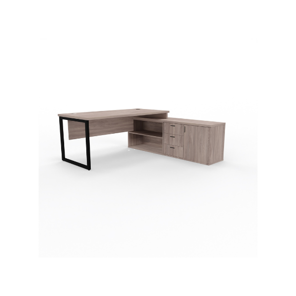 A modern, Titan Executive Desk featuring a sleek 32mm top, integrated storage units on one side, and a modesty panel.