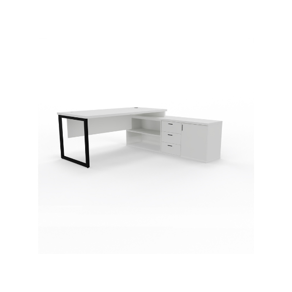 A modern, Titan Executive Desk featuring a sleek 32mm top, integrated storage units on one side, and a modesty panel.