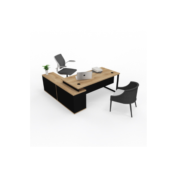 A modern, Titan Executive Desk featuring a sleek 32mm top, integrated storage units on one side, and a modesty panel.
