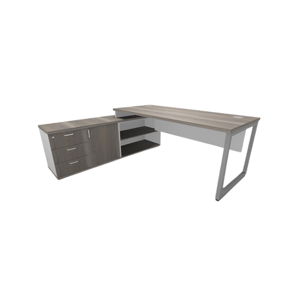 A modern, Titan Executive Desk featuring a sleek 32mm top, integrated storage units on one side, and a modesty panel.