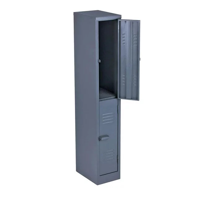 2 Compartment Steel Locker in Hammertone Grey or Ivory Karroo colors, dimensions: Height 1800 mm, Width 300 mm, Depth 450 mm