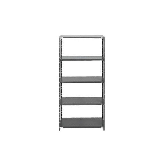 "Steel 5-Shelf Storage Unit in Hammertone Grey, measuring 1910H x 914W x 305D mm, ideal for shops and businesses. Delivered flat-packed for easy assembly, featuring a sturdy design for reliable support and efficient storage."