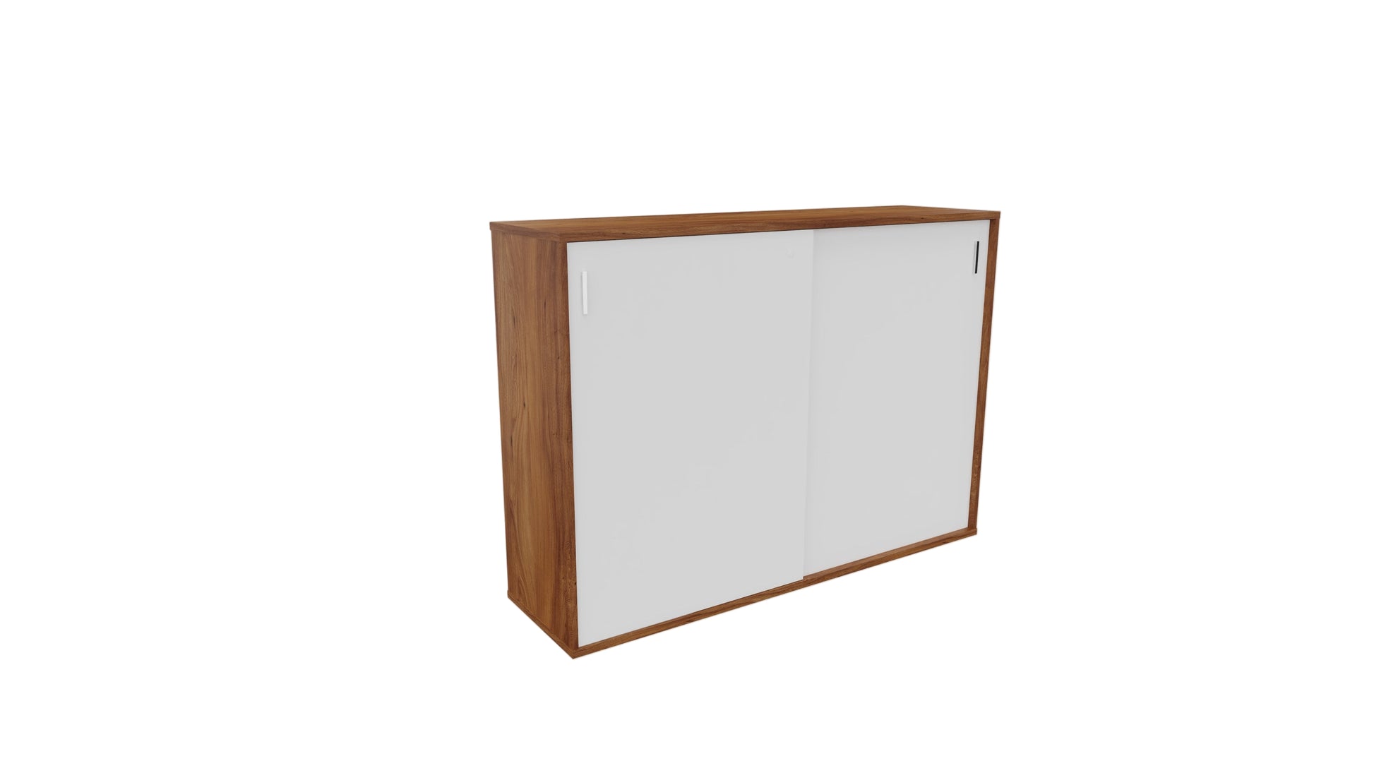 Wooden cabinet with a white door on a white background