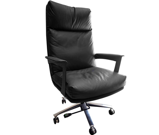 Genuine Leather High Back Swivel And Tilt Office Chair - Premium leather upholstery, ergonomic design, swivel and tilt mechanism, ideal for corporate executives. Colour Black