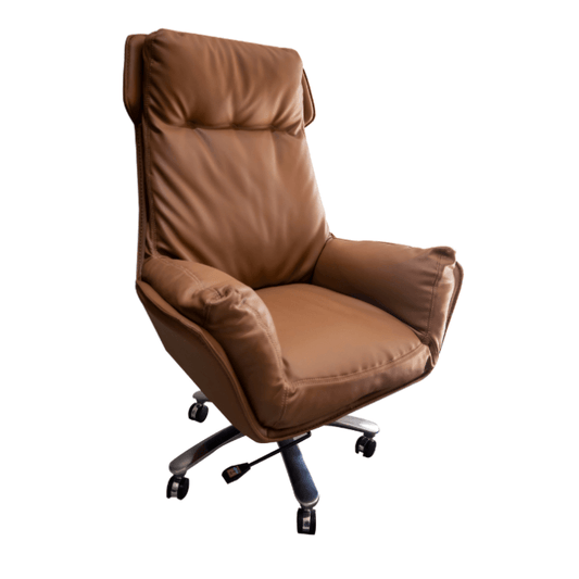 Genuine Leather High Back Swivel And Tilt Office Chair - Premium leather upholstery, ergonomic design, swivel and tilt mechanism, ideal for corporate executives. Colour Beige