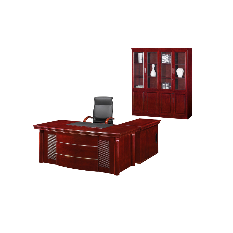 2M Mahogany Veneer Office Desk B018 with credenza and pedestal