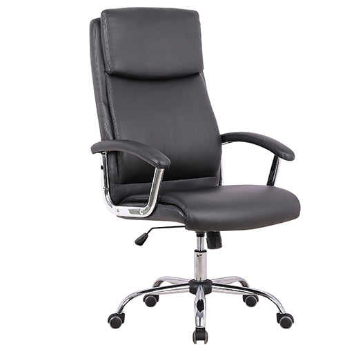 "PU Leather Executive Office Chair with swivel and tilt functions, featuring PU leather arms .