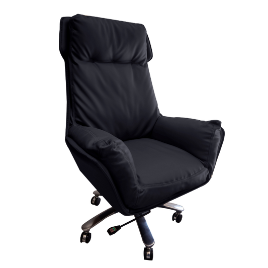 Genuine Leather High Back Swivel And Tilt Office Chair - Premium leather upholstery, ergonomic design, swivel and tilt mechanism, ideal for corporate executives. Colour Black