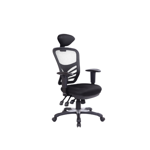 lack mesh ergonomic office chair with adjustable headrest, cushioned seat, lumbar support, and five‑wheel base for modern workspace comfort.