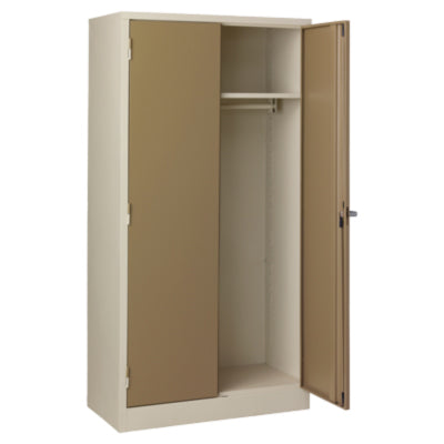 Lockable Steel Wardrobe with full top shelf and hangrail, available in Hammertone Grey or Ivory Karroo