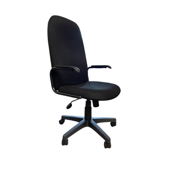 Black Midler High Back Fabric Office Chair with armrests and adjustable height, set on a five-wheeled base.