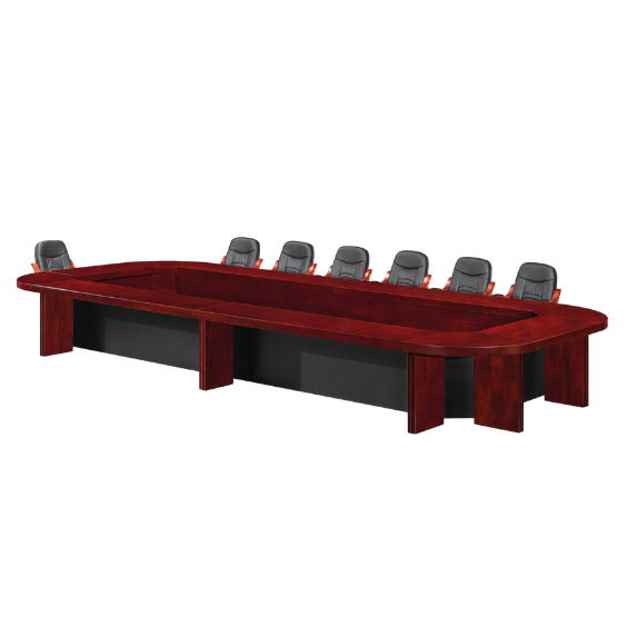 An executive Mahogany veneer finish modular boardroom table. A sleek yet sturdy frame and ample spacing to seat many at a time. Elevating the boardroom with a sense sophistication and versatility.