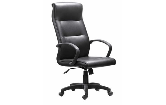 "Precision Executive Office Chair with swivel and tilt mechanism, gas height adjustment, black and silver nylon arms, 5-star base with nylon castors, supporting up to 120kg."