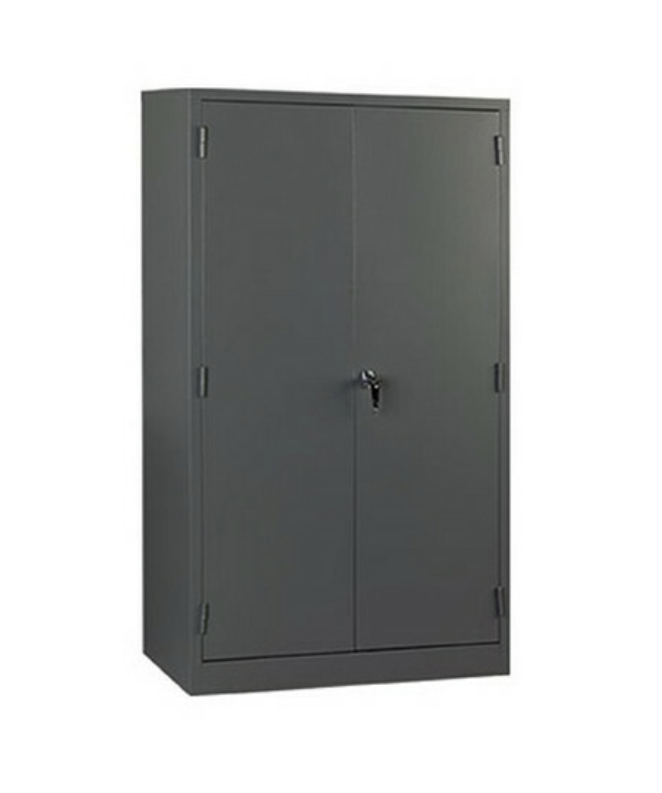 Sturdy Hammertone Grey steel stationery cabinet with four adjustable shelves and a secure lock, designed for efficient organization in business environments