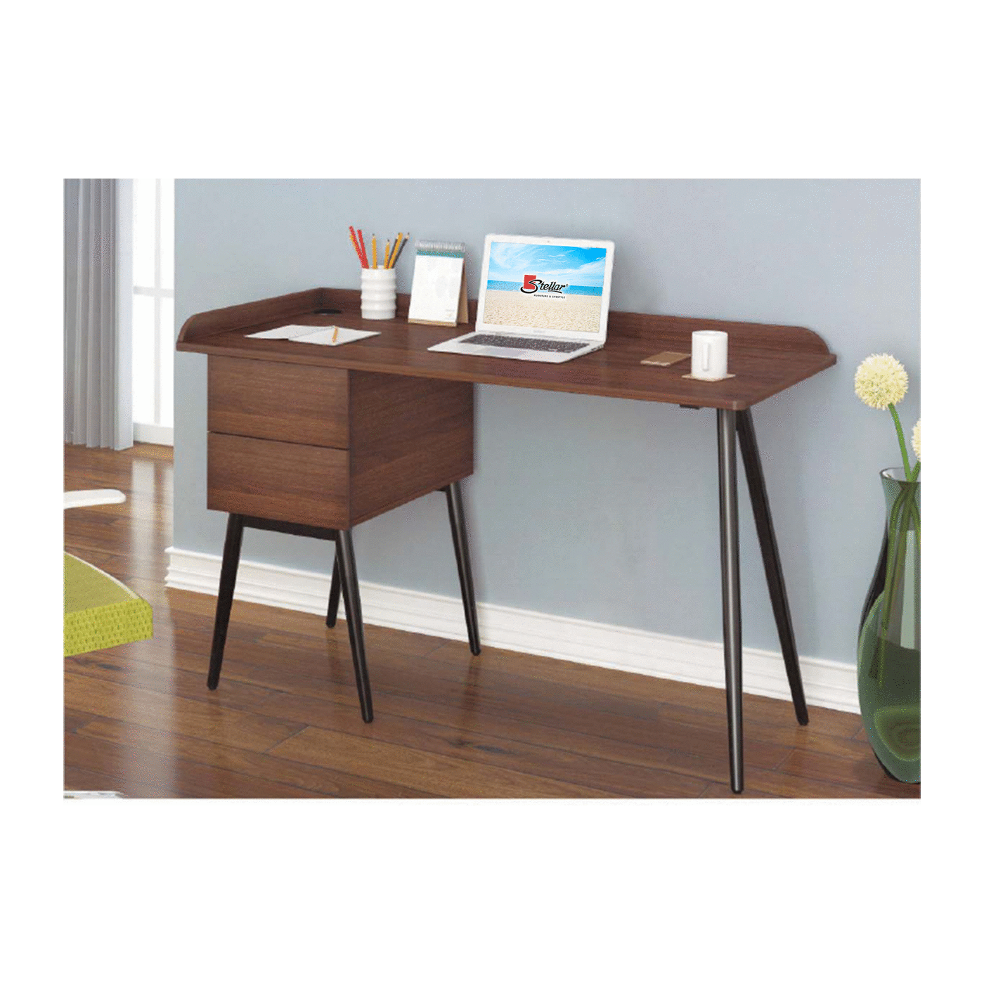 "Discover efficiency and style with the Student Office Desk. Brown in color, equipped with two drawers for optimal organization. Sturdy legs provide reliable support for your academic journey. Create a productive study space with this perfect blend of form and function."