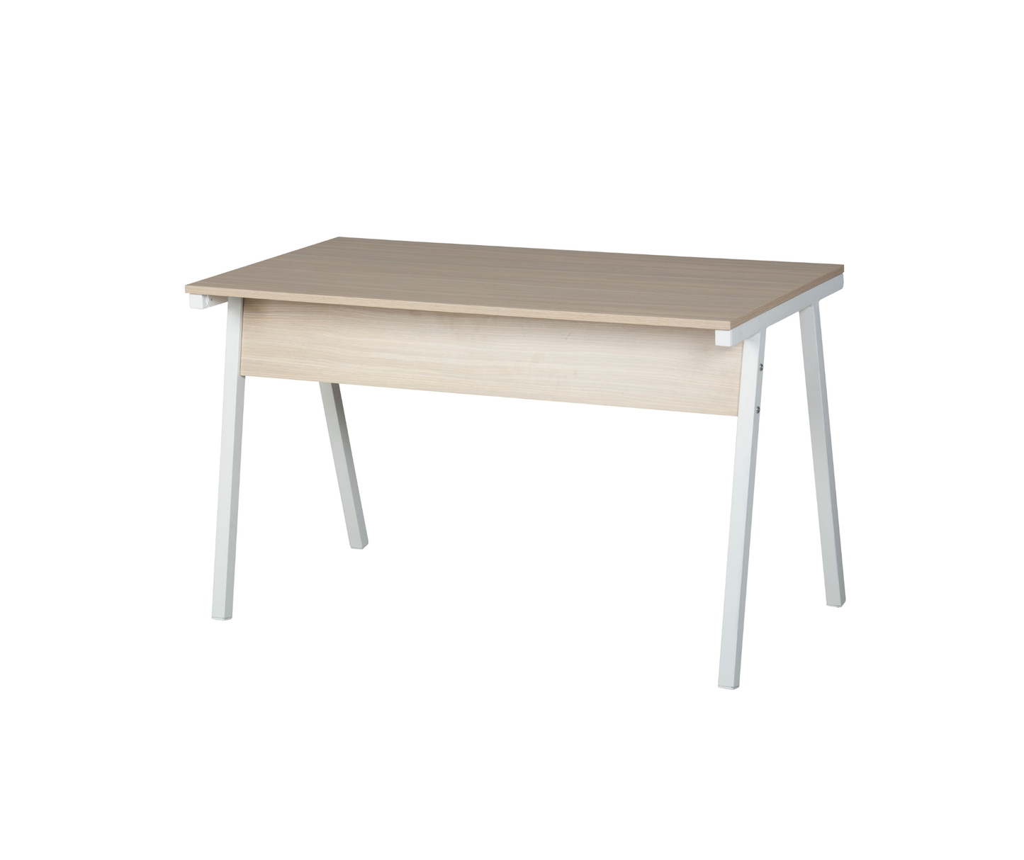 Wooden desk with white legs on a white background