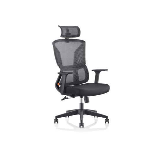 The Mesh High Back Office Chair C4001, featuring an adjustable headrest and independent lumbar support for enhanced comfort. 