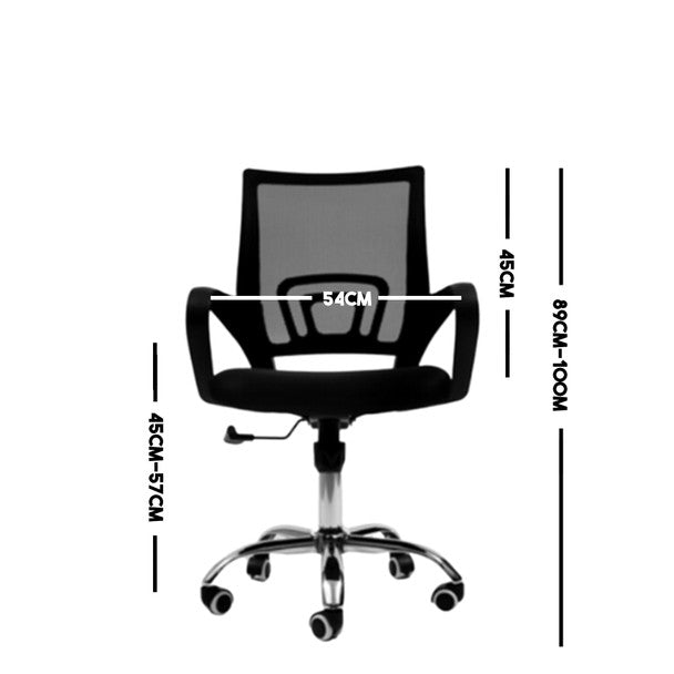 Eco Mesh Back Office Chair - Comfort meets functionality. Mid mesh back, swivel/tilt, adjustable height. Specs: Weight 12.00 KGS, Width 57.00 cm, Height 103.00 cm, Depth 58.00 cm, Capacity Max 90kg. What's in the box: 1 x Unassembled Eco Mesh Back Office Chair, 1 x Hardware Packet, 1 x Instruction Manual. Upgrade your office for R295 (Assembled) or R99 (Unassembled) delivery fee