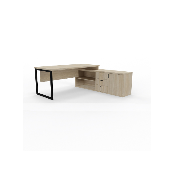 A modern, Titan Executive Desk featuring a sleek 32mm top, integrated storage units on one side, and a modesty panel. 