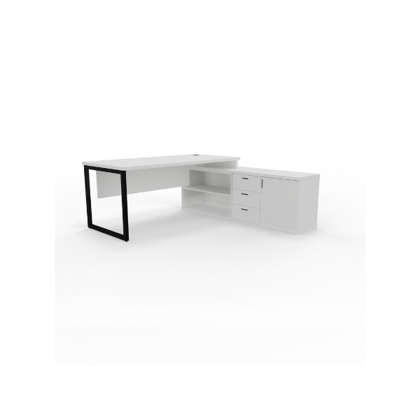 A modern, Titan Executive Desk featuring a sleek 32mm top, integrated storage units on one side, and a modesty panel. 