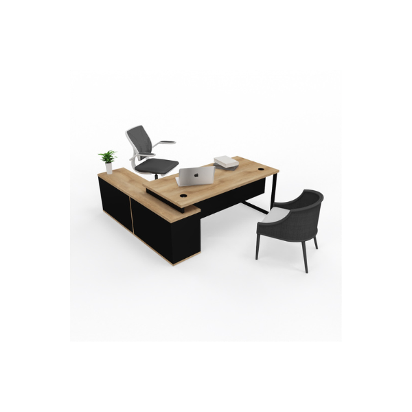 A modern, Titan Executive Desk featuring a sleek 32mm top, integrated storage units on one side, and a modesty panel. 