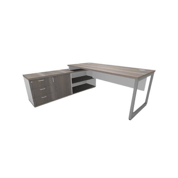 A modern, Titan Executive Desk featuring a sleek 32mm top, integrated storage units on one side, and a modesty panel. 